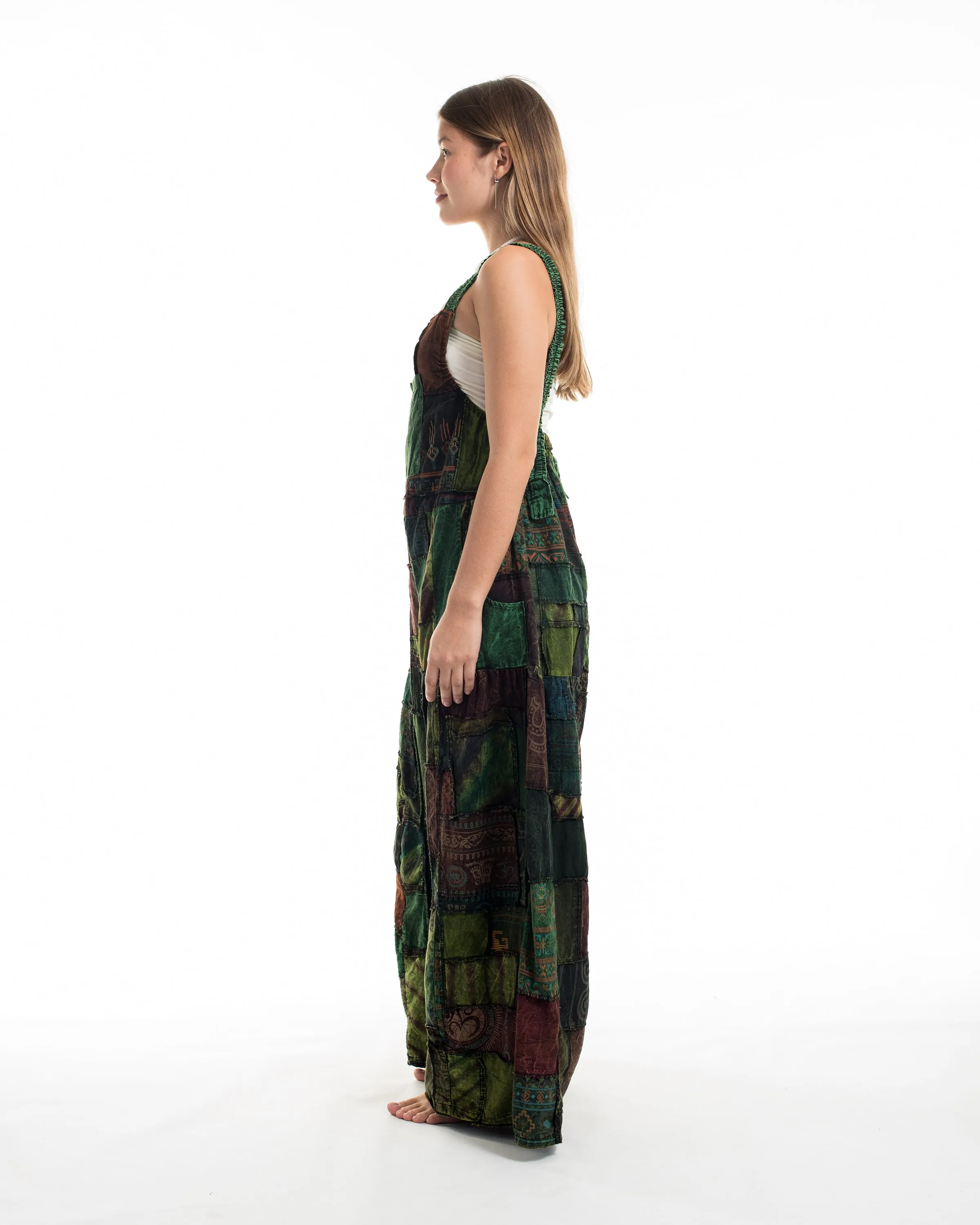 Patchwork Stonewash Overall in Green