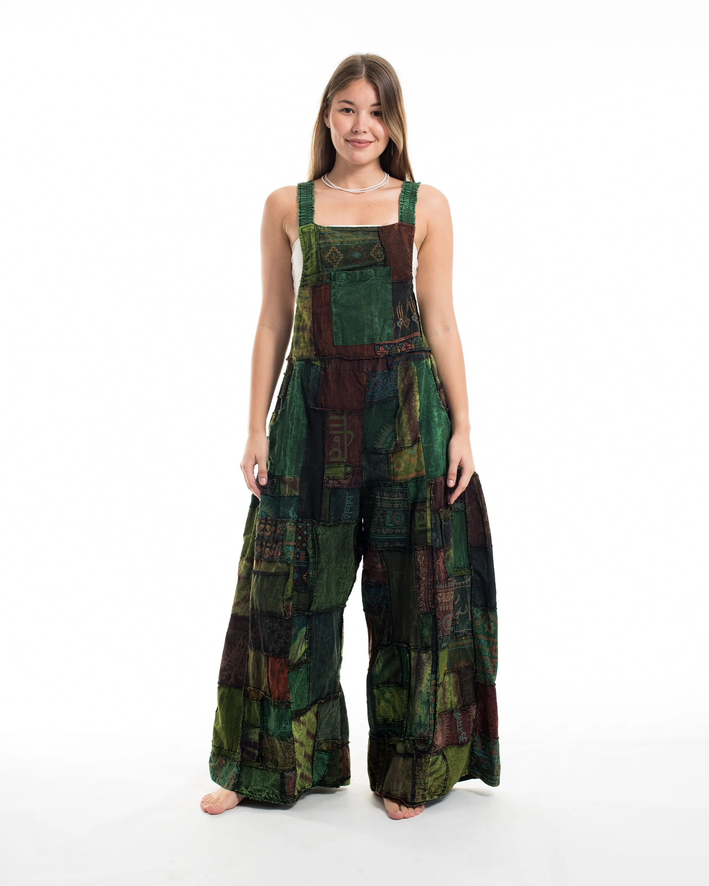 Patchwork Stonewash Overall in Green