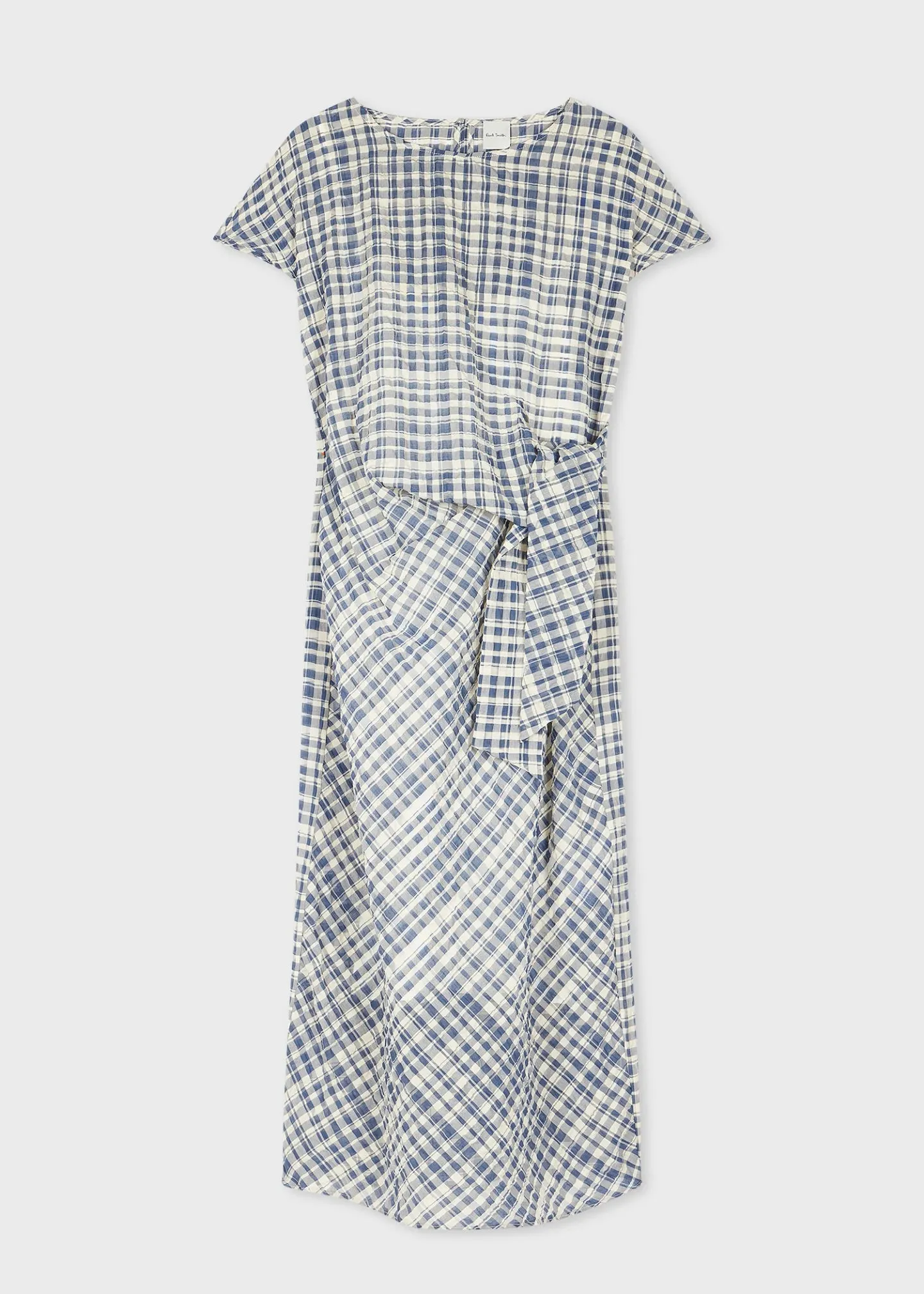 Paul Smith Navy And Ivory Sheer Gingham Seersucker Knot Dress