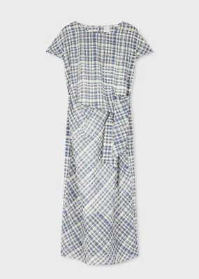Paul Smith Navy And Ivory Sheer Gingham Seersucker Knot Dress