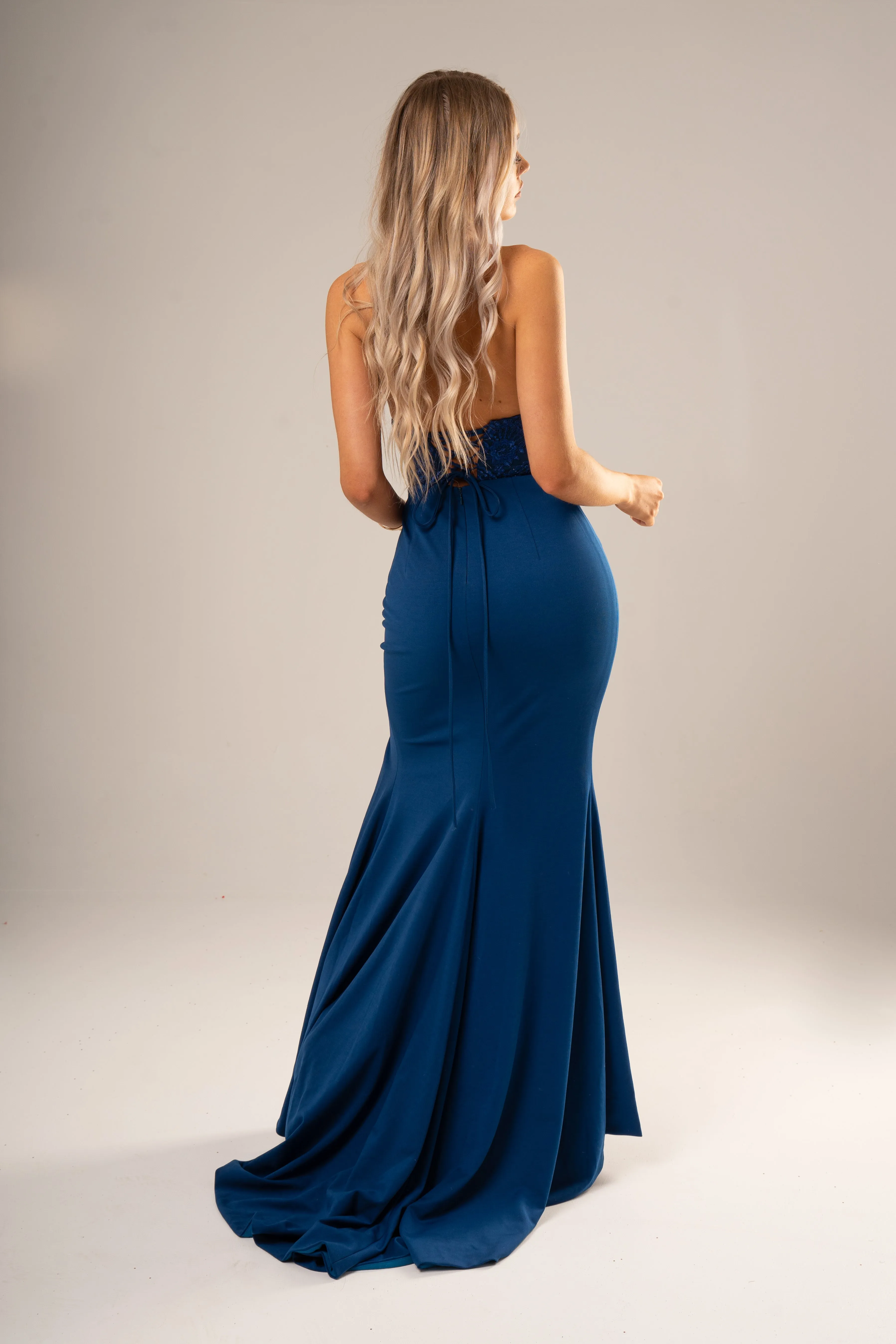 Peacock blue stretch knit mermaid dress (sample sale)