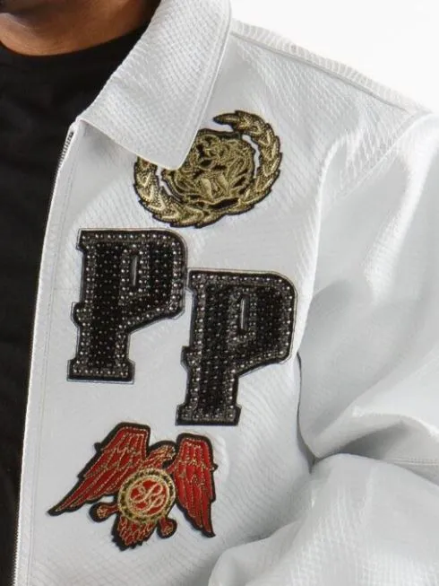 Pelle Pelle Crocodile Decorated  White Leather Jacket