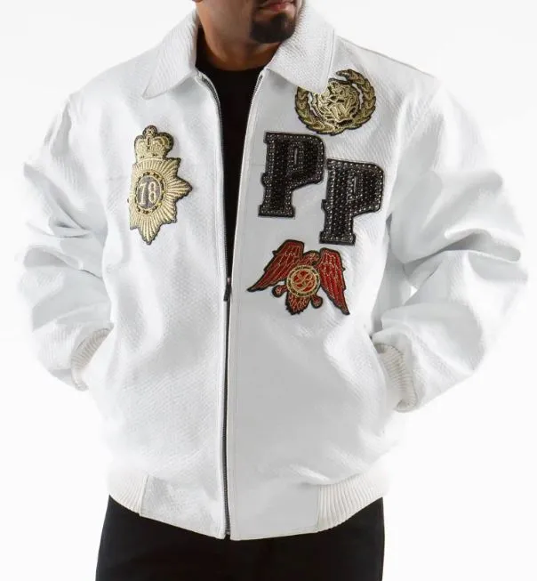 Pelle Pelle Crocodile Decorated  White Leather Jacket