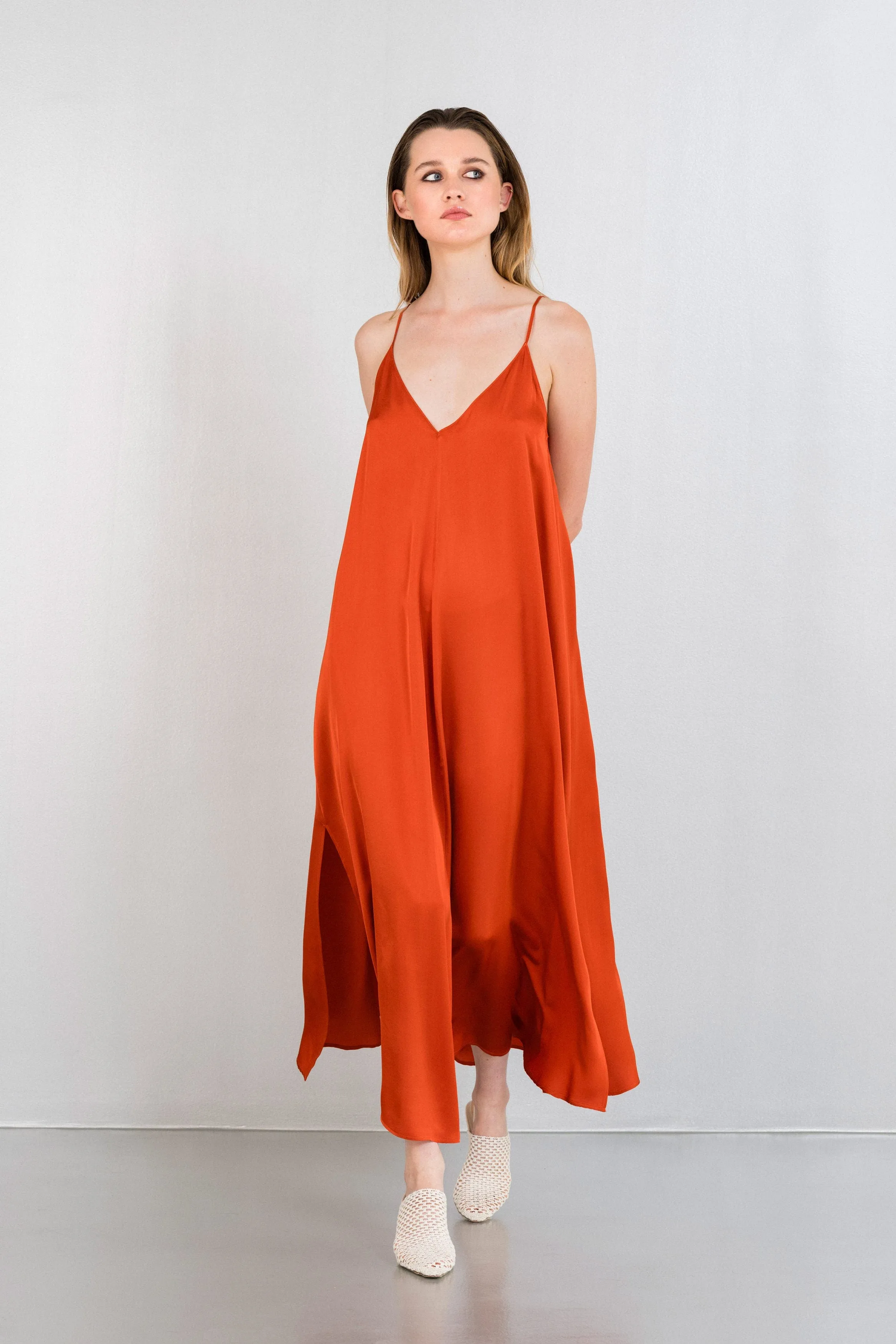 Philosophy Satin Fine Slip Dress Καφέ Ανοιχτό DR2524