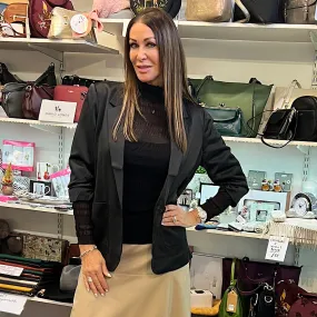 Pitch Black Sateen Blazer