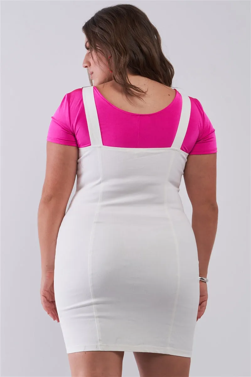 Plus White Button Front Overall Mini Dress