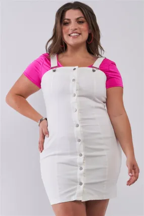 Plus White Button Front Overall Mini Dress
