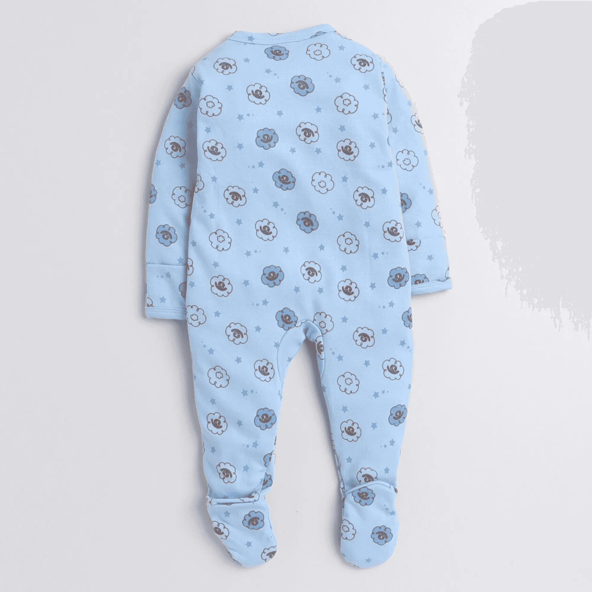 Polka Tots Full sleeve Fox Star All Over Print Footsie - Blue