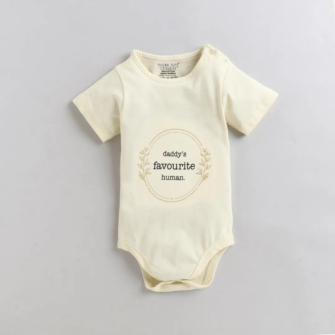 Polka Tots Half Sleeves Daddys Favorite Human Antibacterial Onesie - Yellow