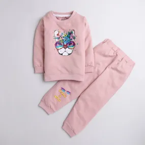 Polka tots make a wish print full sleeve tshirt with lounge pant set - pink