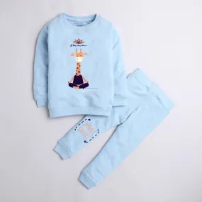 Polka tots om yoga inhale exhale print full sleeve tshirt with lounge pant set - sky blue