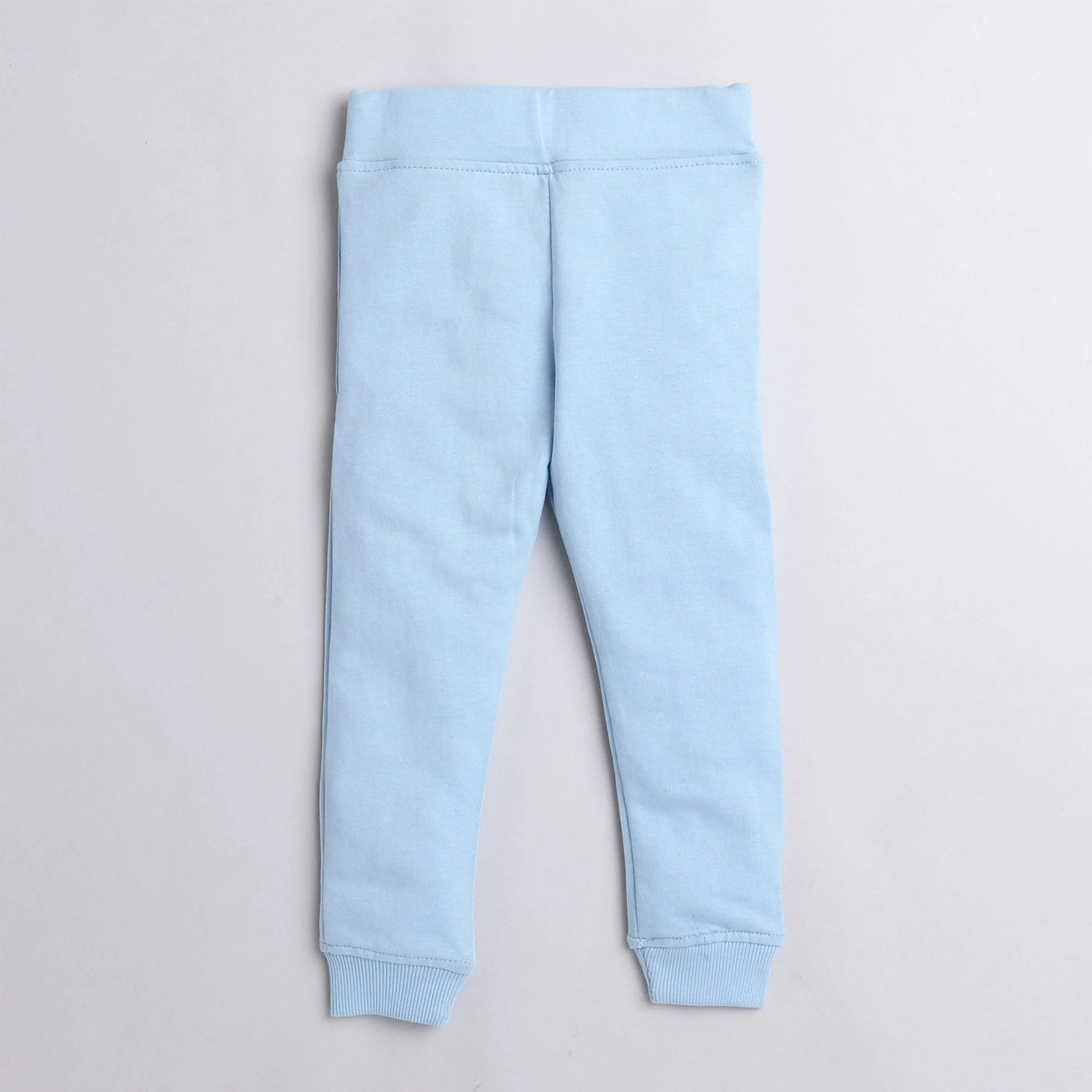 Polka tots om yoga inhale exhale print full sleeve tshirt with lounge pant set - sky blue