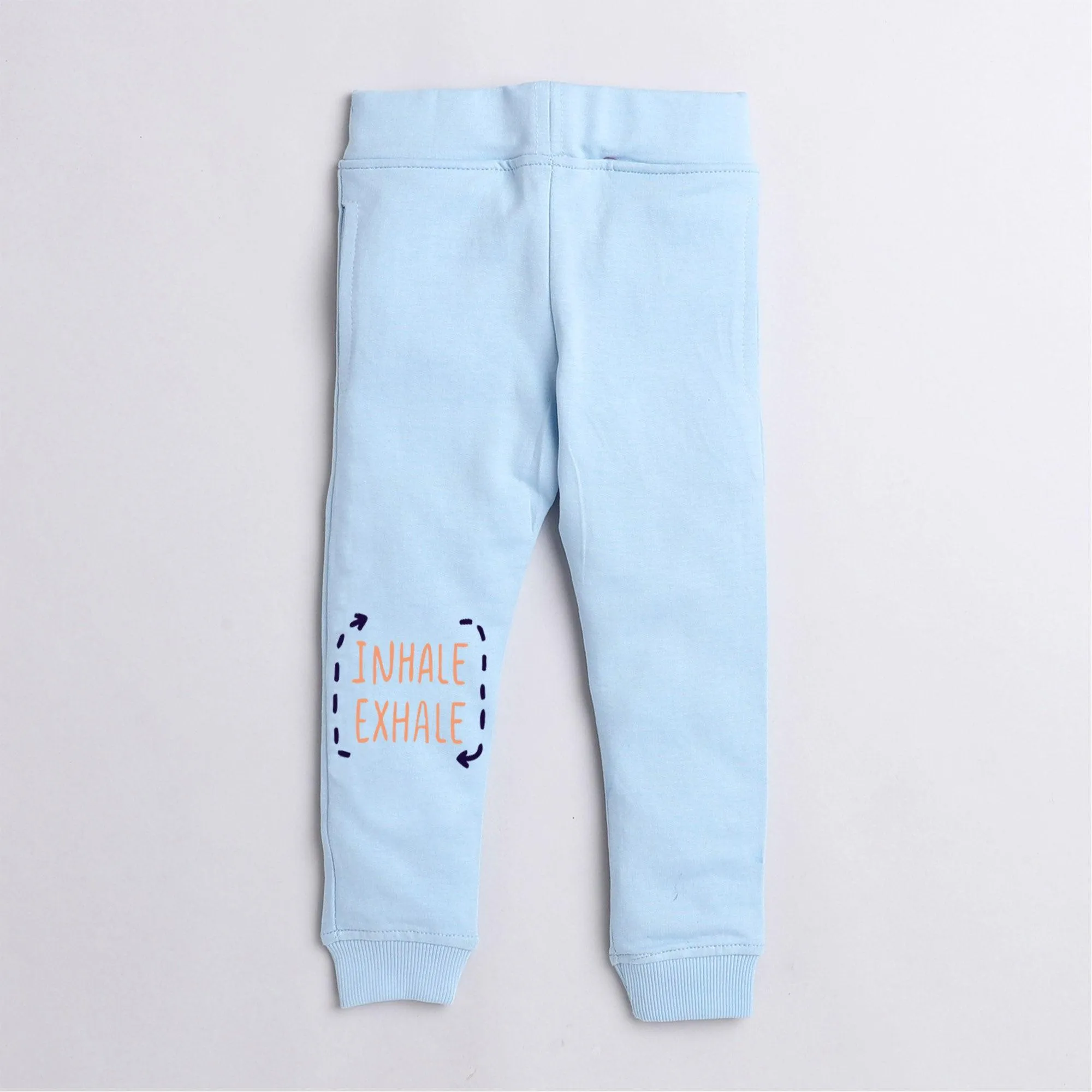 Polka tots om yoga inhale exhale print full sleeve tshirt with lounge pant set - sky blue