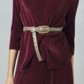 Quilted Leather Belt - Taupe