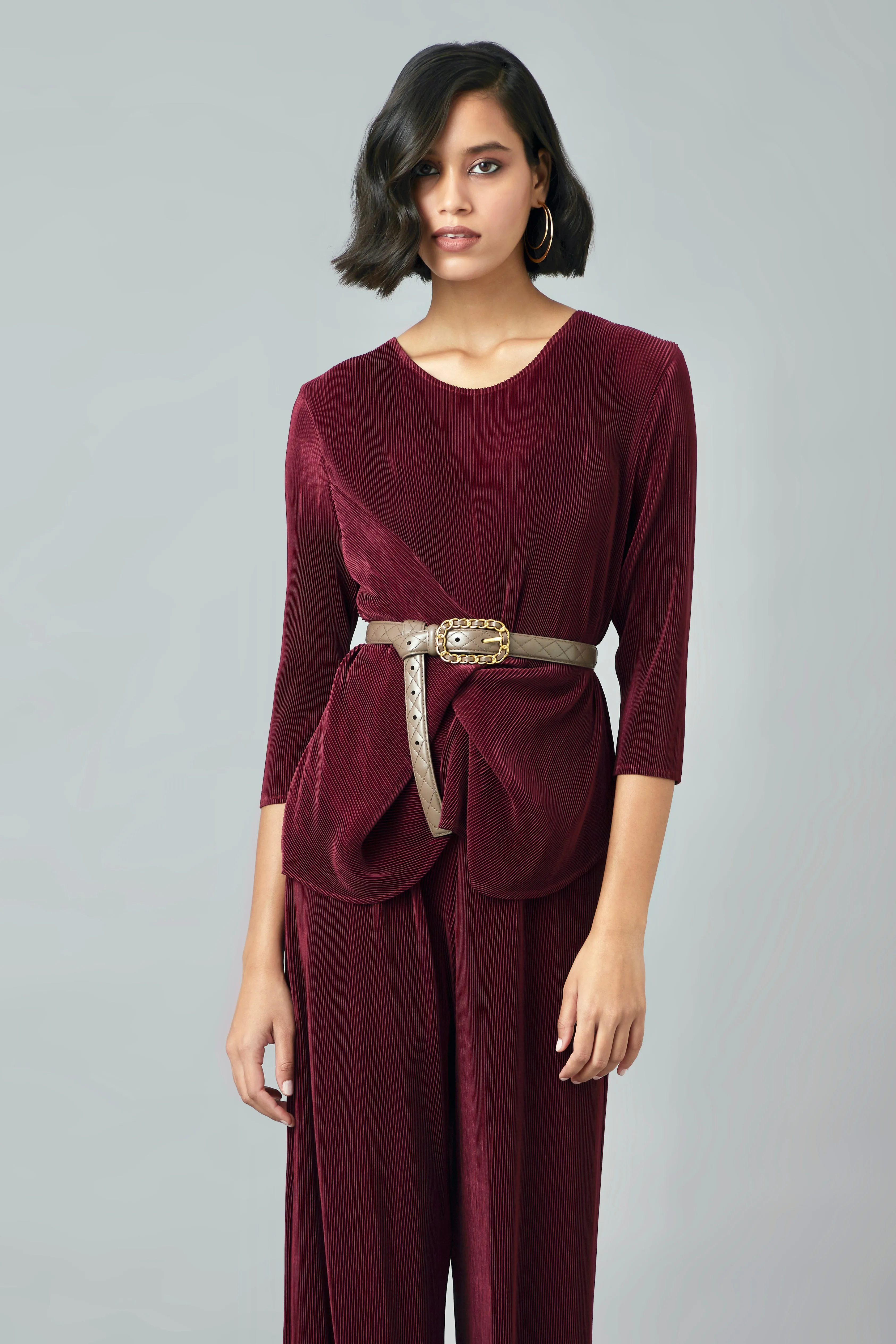 Quilted Leather Belt - Taupe