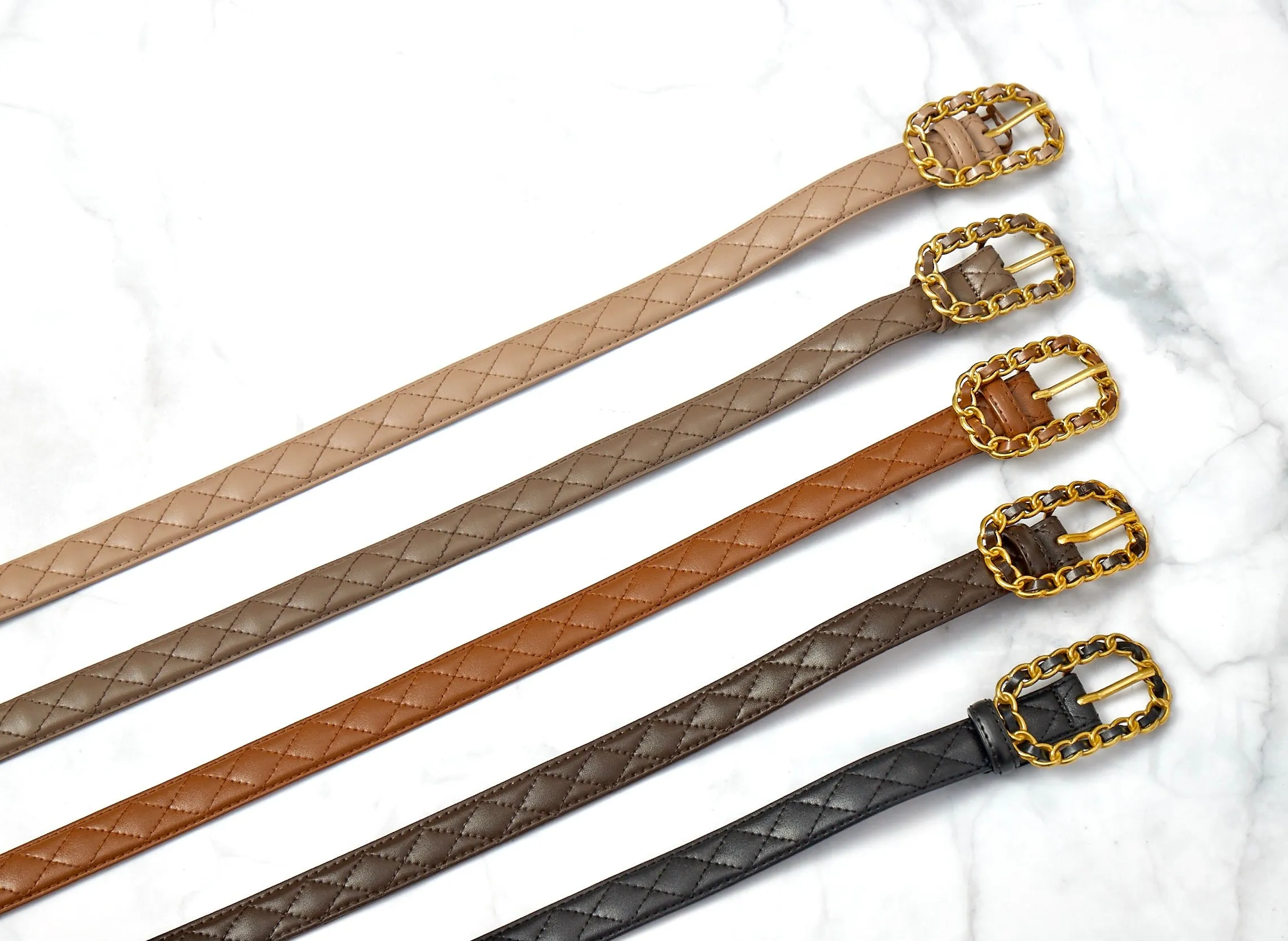 Quilted Leather Belt - Taupe
