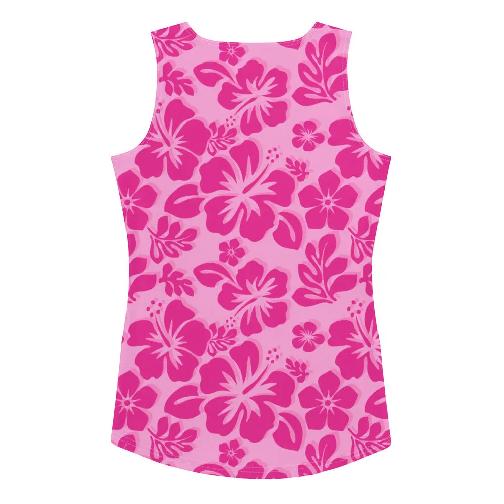 Raspberry Pinks Hawaiian Flowers Women's Athletic Swim Tank Top
