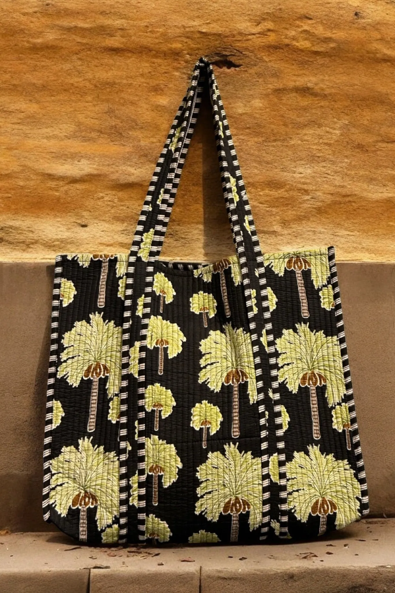Reversible Cotton Quilted Tote - Palm Garden