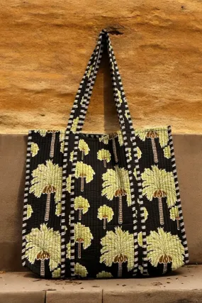 Reversible Cotton Quilted Tote - Palm Garden