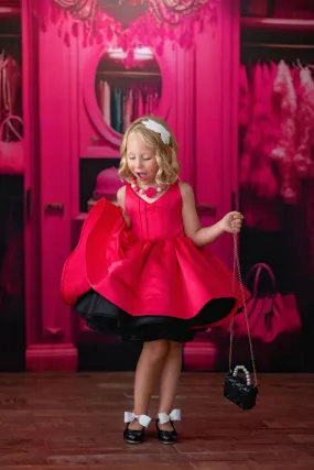 Reversible "Dolly" Pink/Black  Petal  Length Dress   Detach puff sleeves  (5 year- 6 year)
