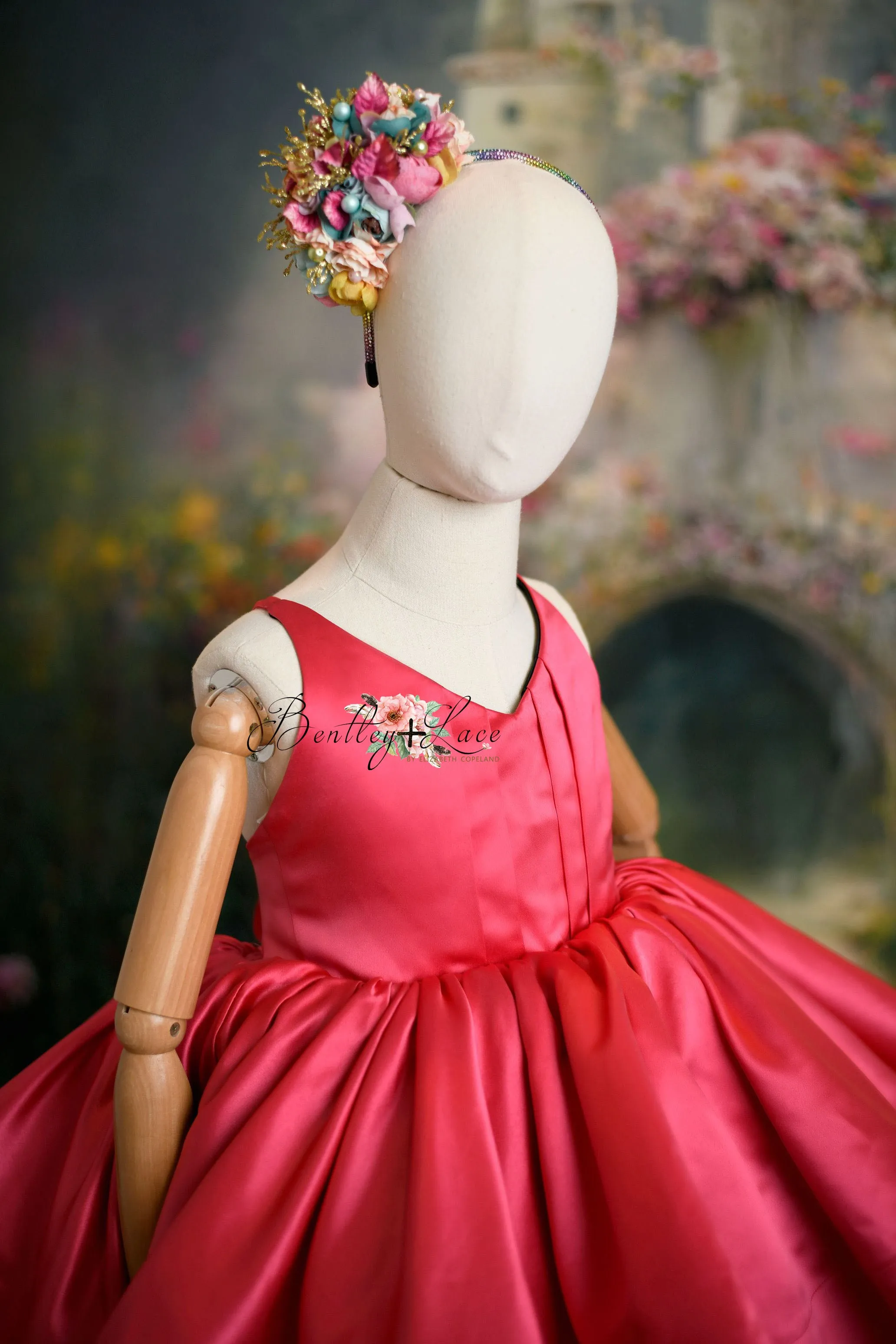 Reversible "Dolly" Pink/Black  Petal  Length Dress   Detach puff sleeves  (5 year- 6 year)