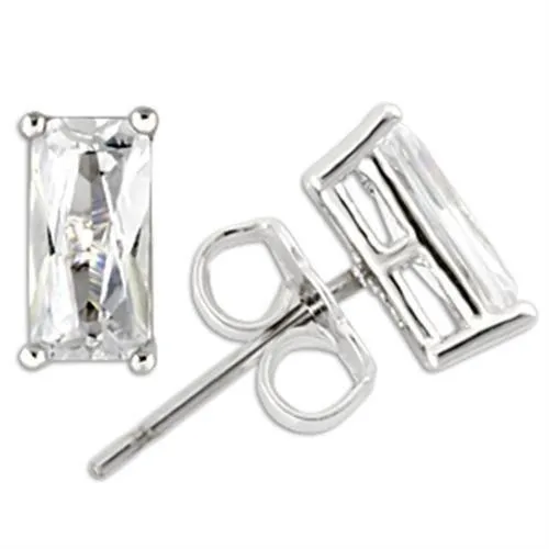 Rhodium 925 Sterling Silver Earrings with AAA Grade CZ in Clear for Women Clear Stone Color Style 0W162
