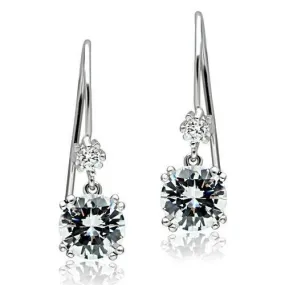 Rhodium Brass Earrings with AAA Grade CZ in Clear for Women Clear Stone Color Style 3W085