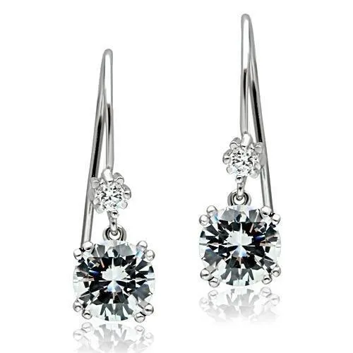 Rhodium Brass Earrings with AAA Grade CZ in Clear for Women Clear Stone Color Style 3W085