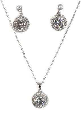 Round Cubic Zirconia Necklace & Earring Sets in Silver