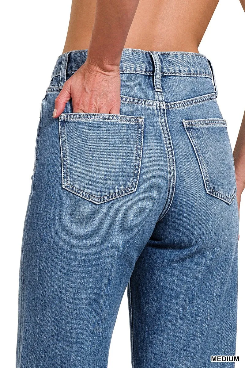 Sara High Waist Wide Leg Straight Jean - Medium Wash