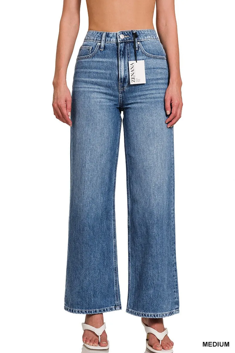 Sara High Waist Wide Leg Straight Jean - Medium Wash
