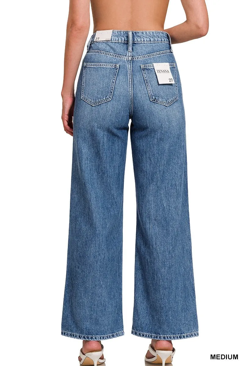 Sara High Waist Wide Leg Straight Jean - Medium Wash