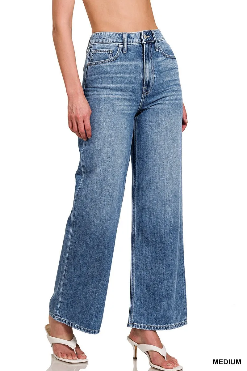 Sara High Waist Wide Leg Straight Jean - Medium Wash