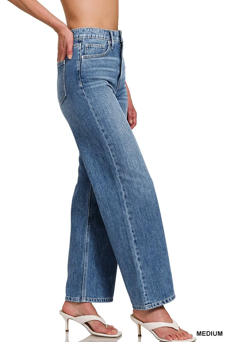 Sara High Waist Wide Leg Straight Jean - Medium Wash