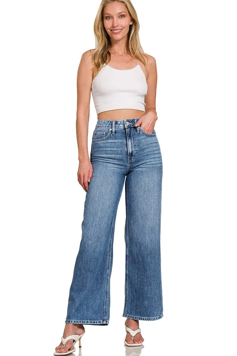 Sara High Waist Wide Leg Straight Jean - Medium Wash