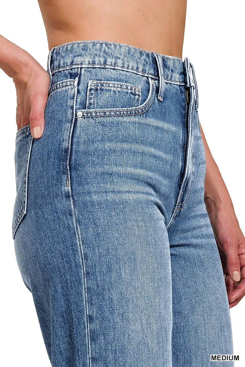 Sara High Waist Wide Leg Straight Jean - Medium Wash
