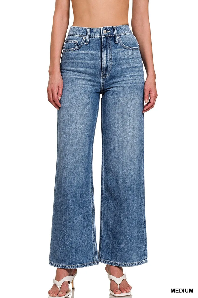 Sara High Waist Wide Leg Straight Jean - Medium Wash
