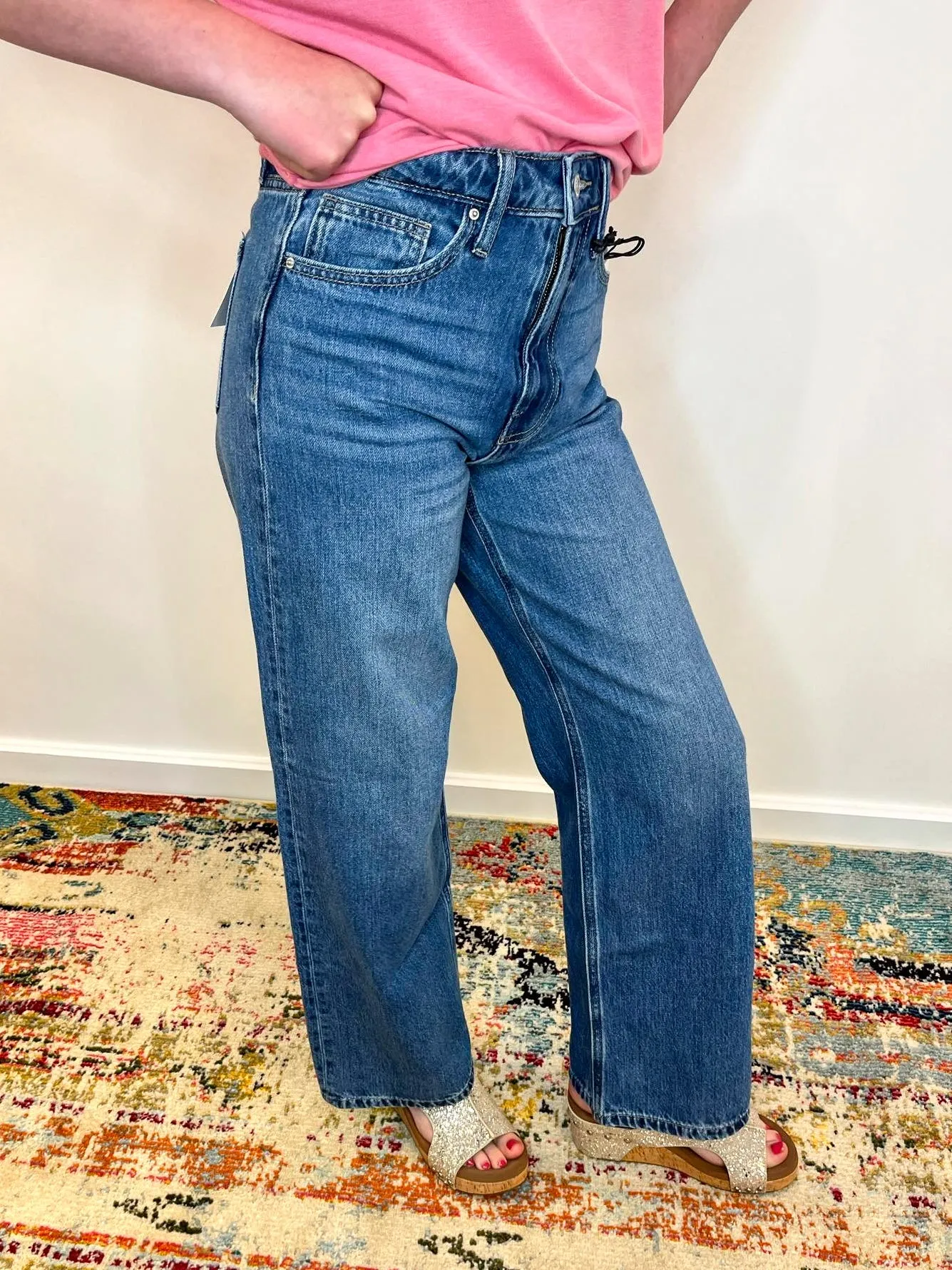 Sara High Waist Wide Leg Straight Jean - Medium Wash