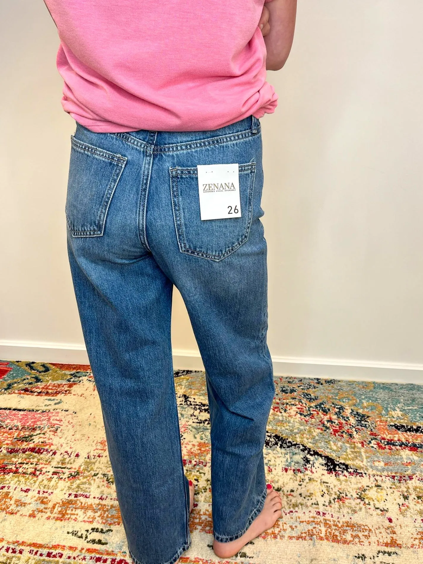 Sara High Waist Wide Leg Straight Jean - Medium Wash