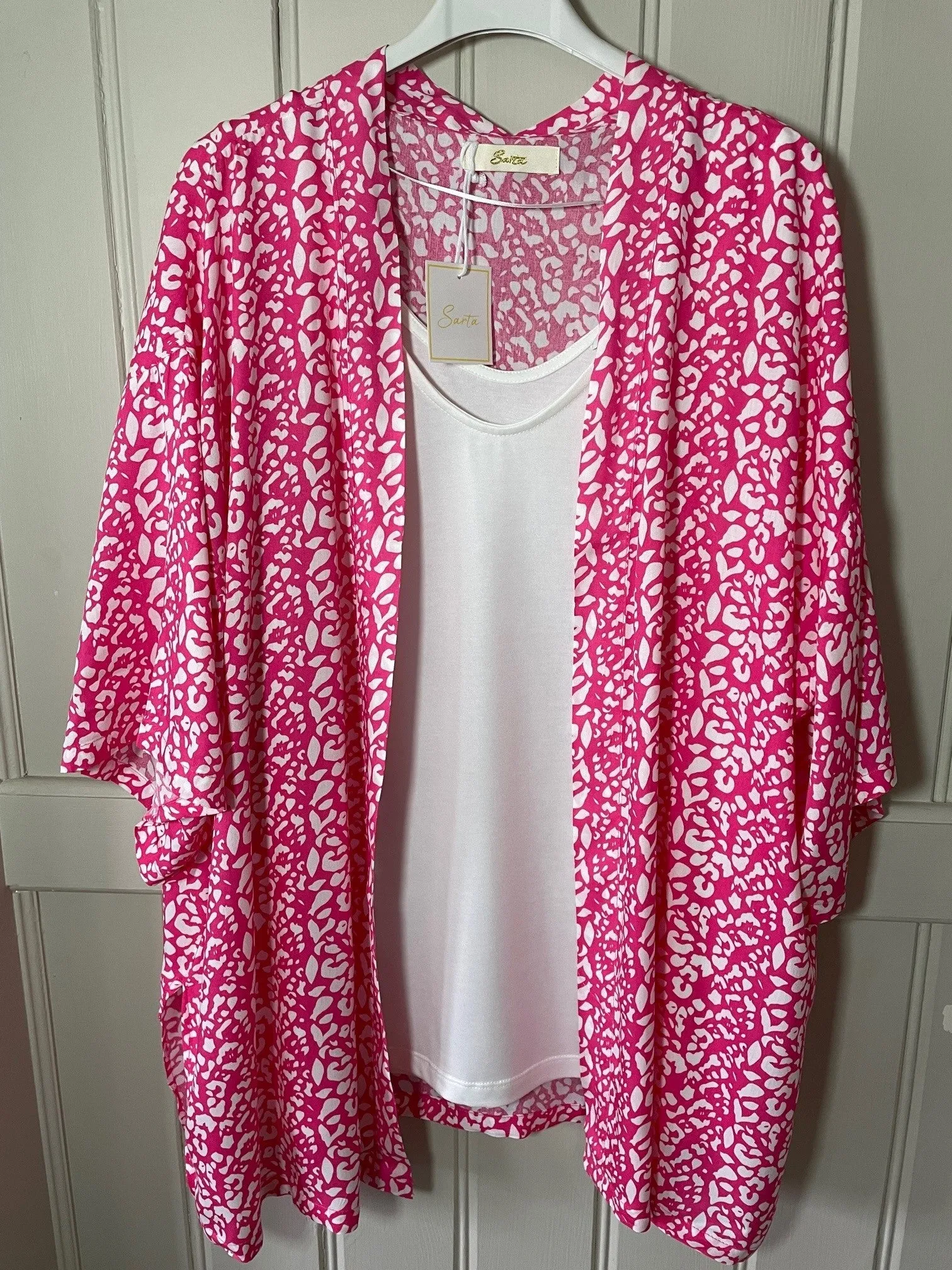Sarta Blue Two Tone Leopard Print Kimono
