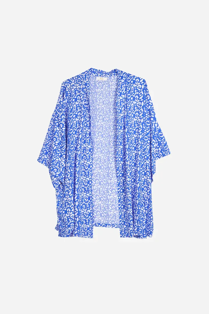 Sarta Blue Two Tone Leopard Print Kimono
