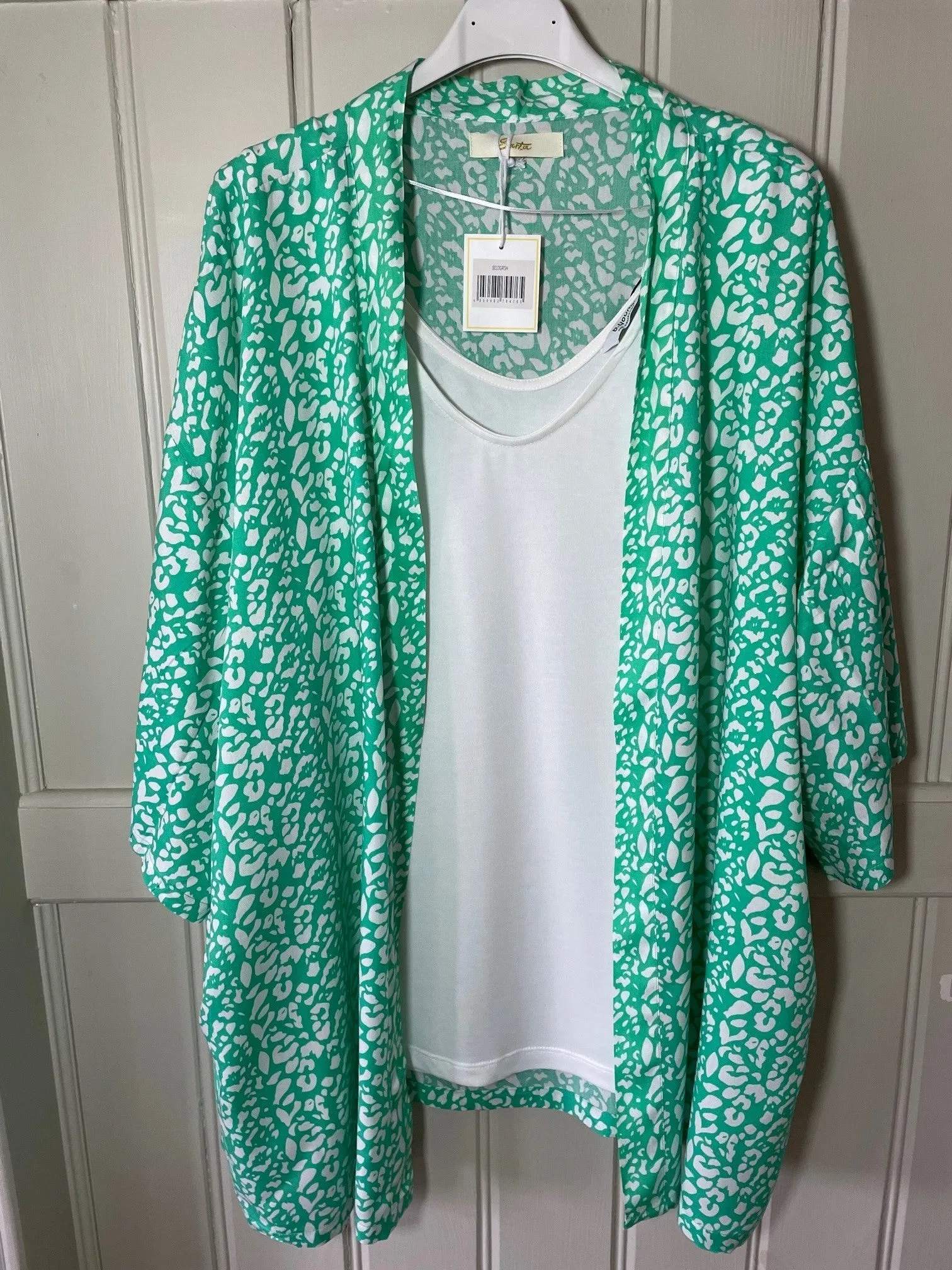 Sarta Blue Two Tone Leopard Print Kimono