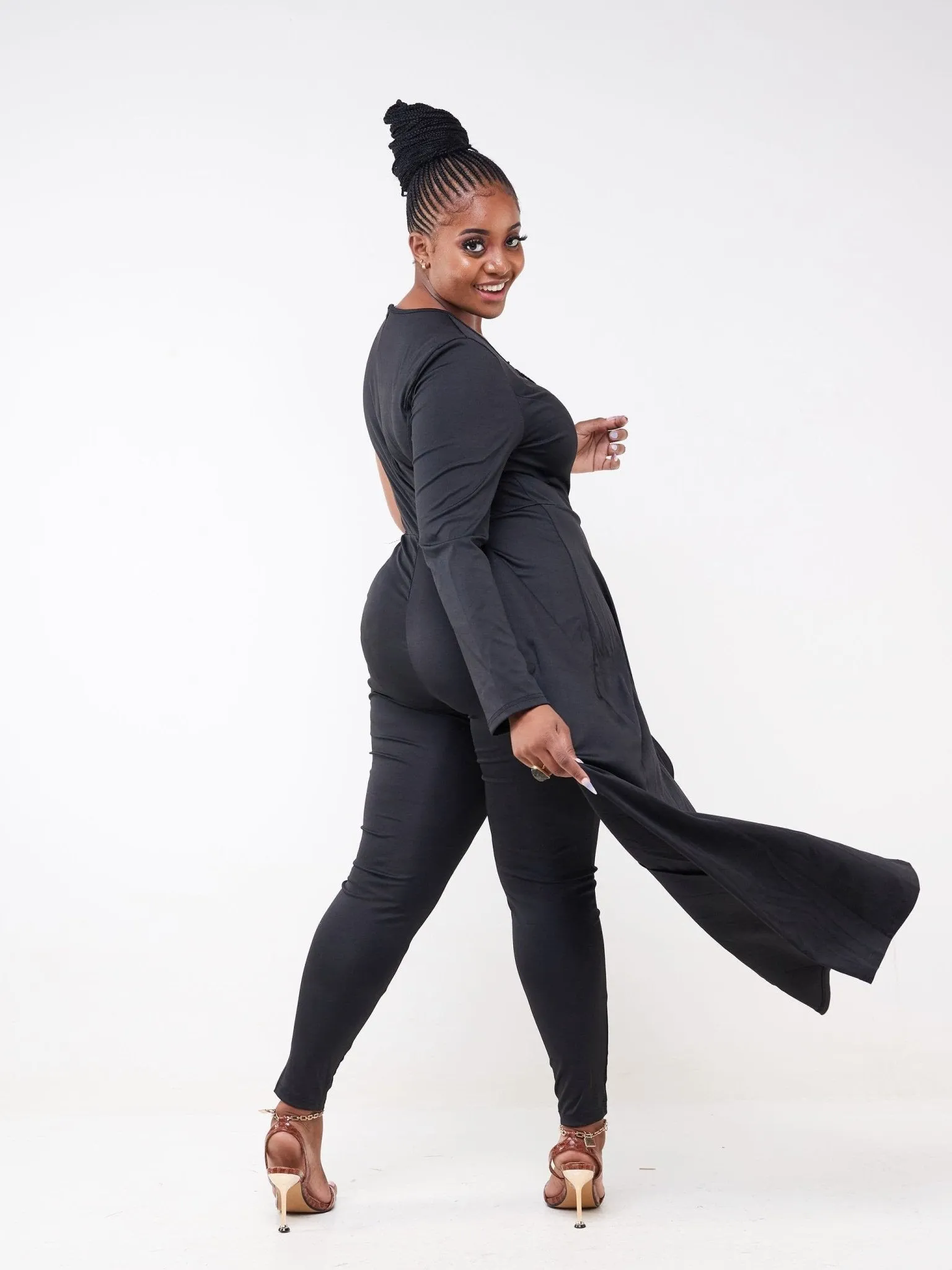 Sequin Jumpsuit With Trail - Black
