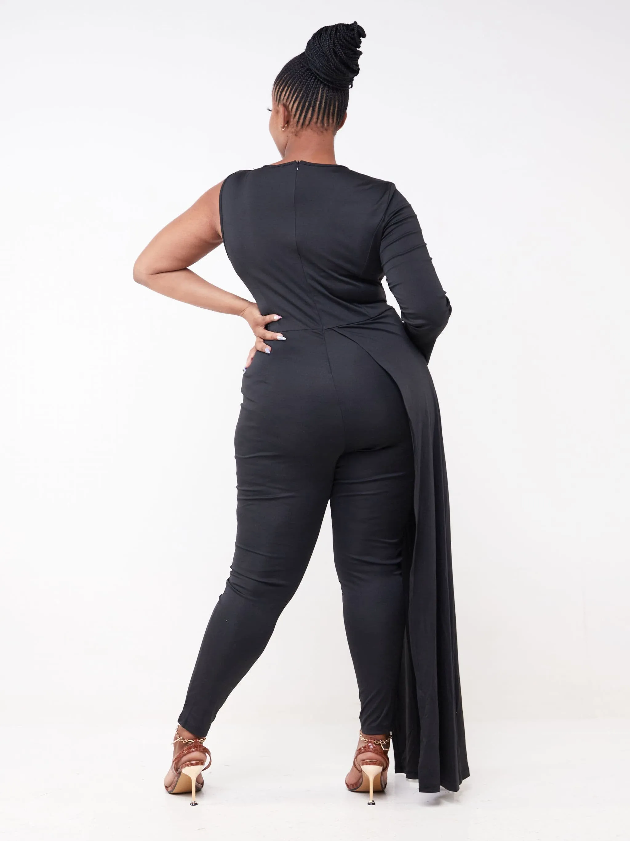 Sequin Jumpsuit With Trail - Black