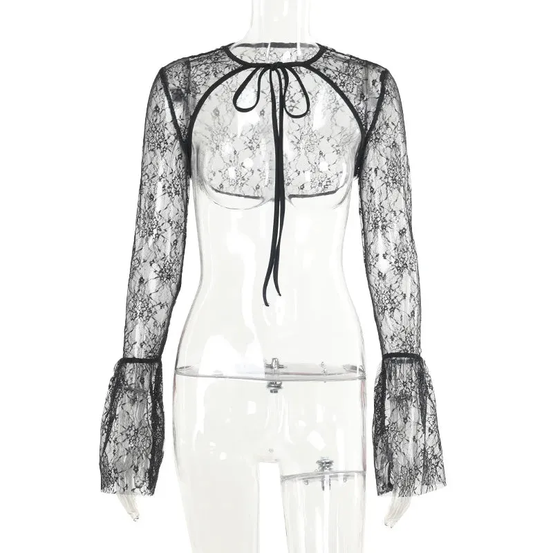 Sexy Black Lace Pleated Strappy Party Dress Set