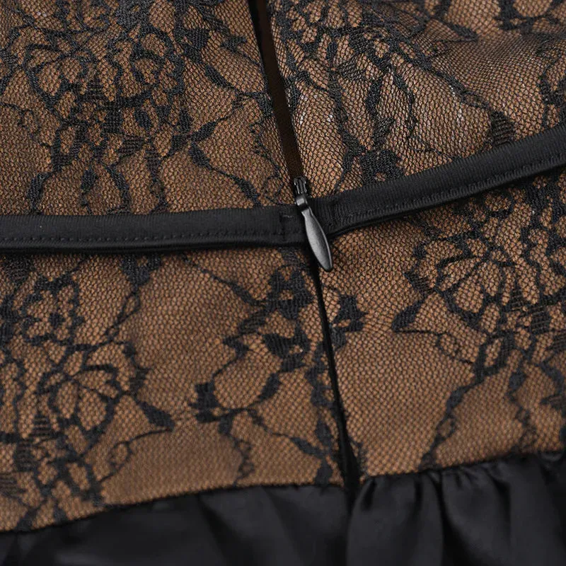 Sexy Black Lace Pleated Strappy Party Dress Set