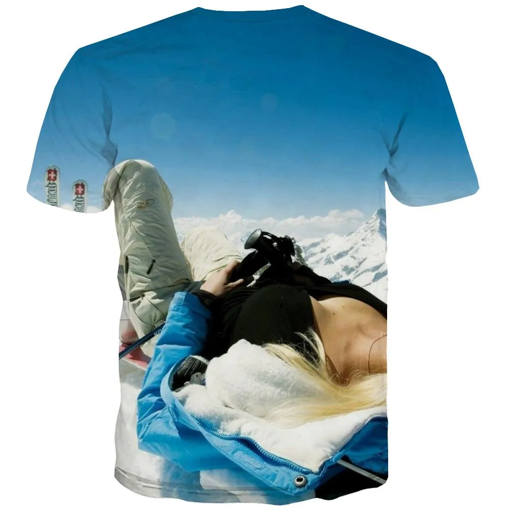 Ski T shirts Men White Shirt Print Movement Tshirt Printed Snowfield T shirts Funny