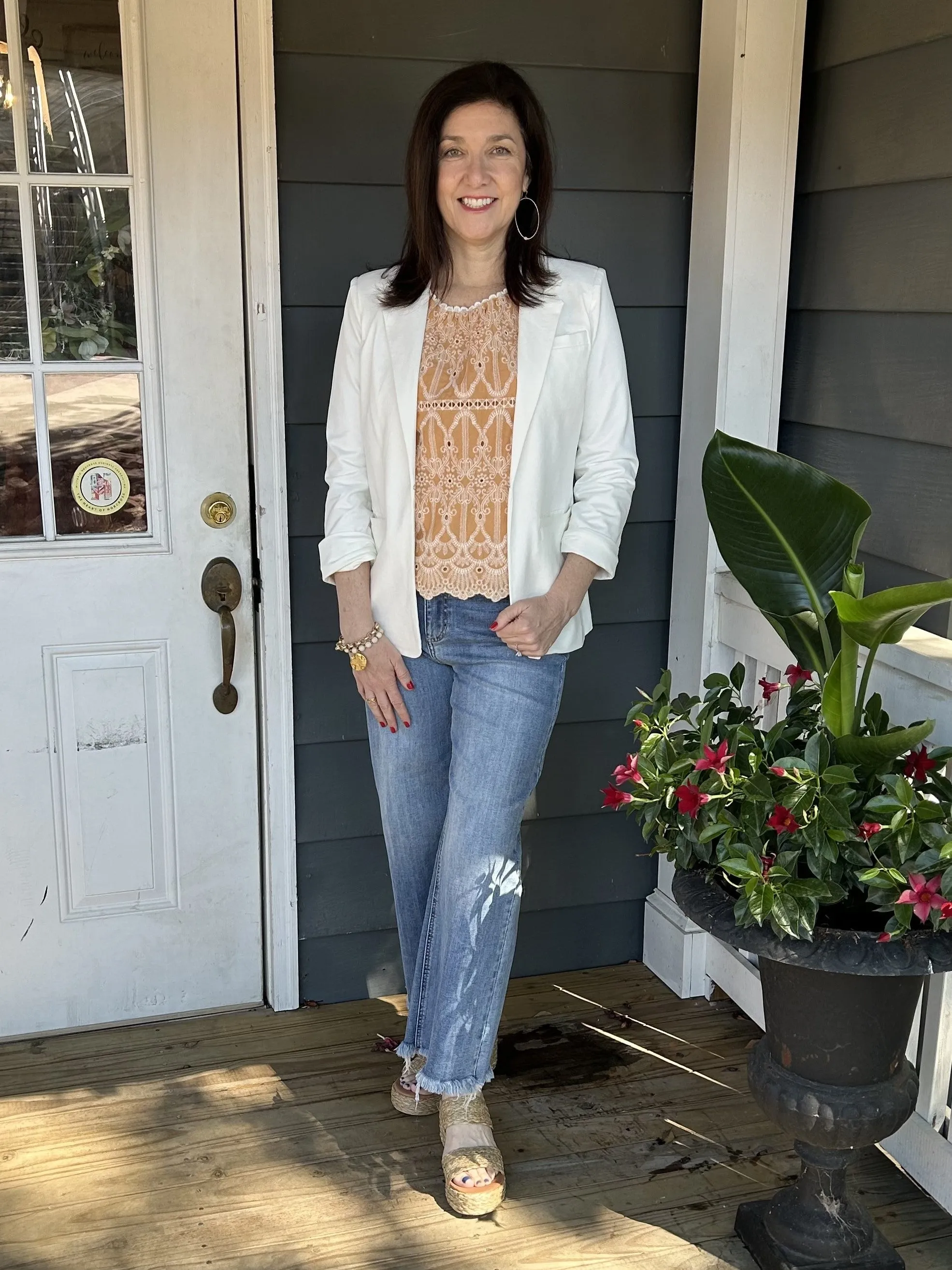 Solid Open Cream Blazer