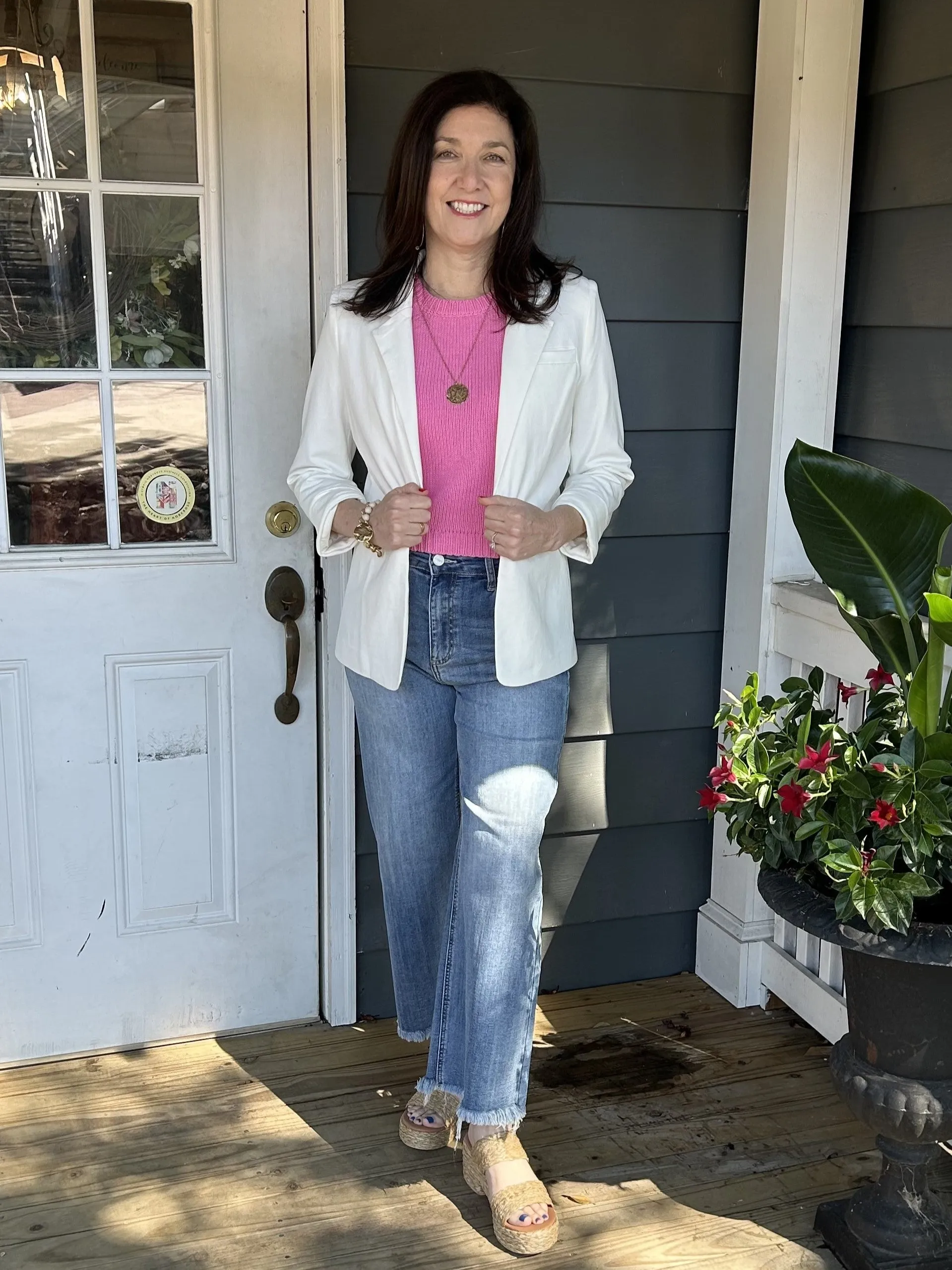 Solid Open Cream Blazer