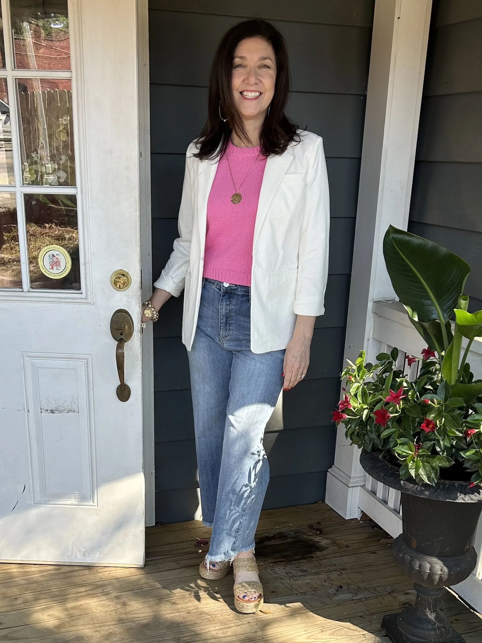 Solid Open Cream Blazer
